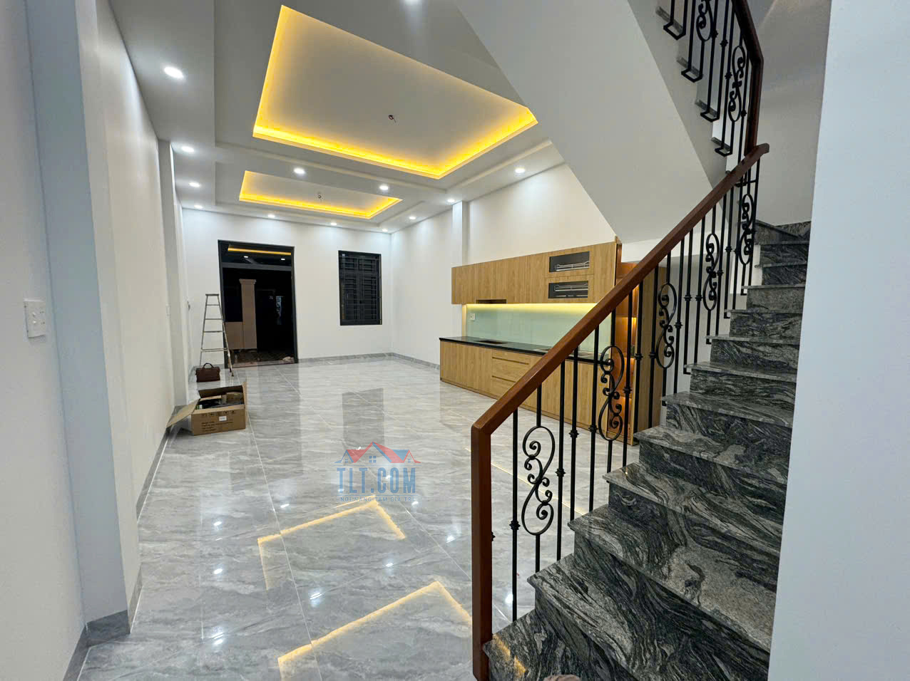 Không gian phòng khách kết hợp phòng bếp