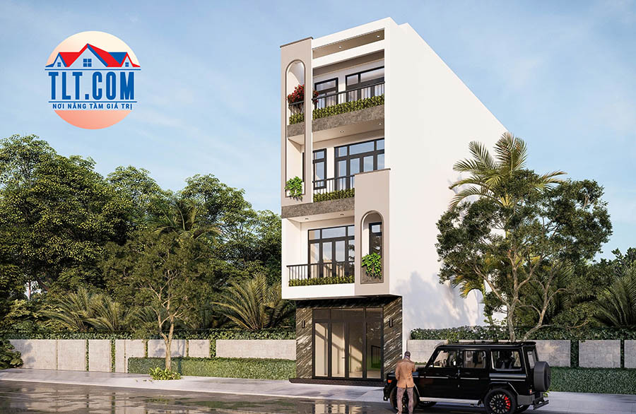 Thiết kế nhà 3D mẫu nhà 4 tầng