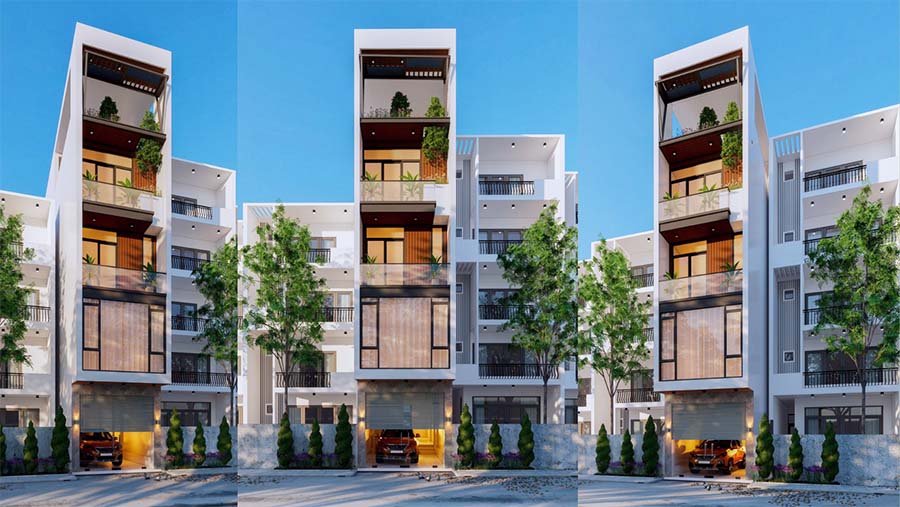 Nhà 1 trệt 3 tầng 1 tum