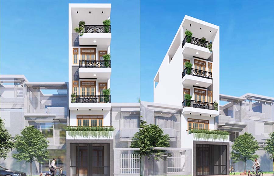 mẫu nhà 4 tầng 1 tum kết hợp không gian xanh