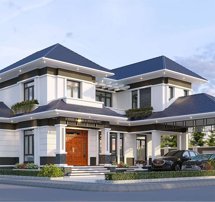 Nhà 2 tầng chữ L mái Nhật