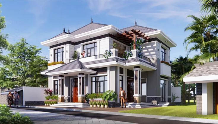 Nhà 2 tầng có màu ghi khói