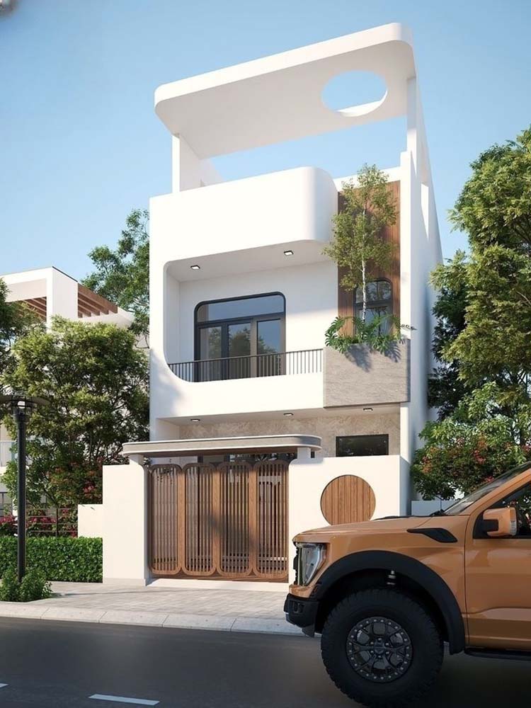 Hình 3D mẫu nhà 1 trệt 1 lầu đẹp