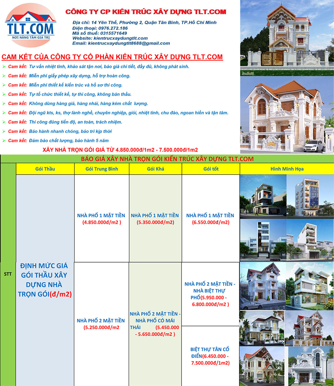 Bảng báo giá xây nhà trọn gói xuyên mộc