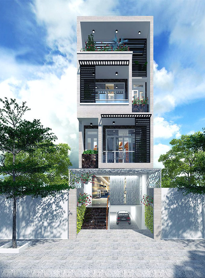 Nhà phố mái bằng có tầng hầm