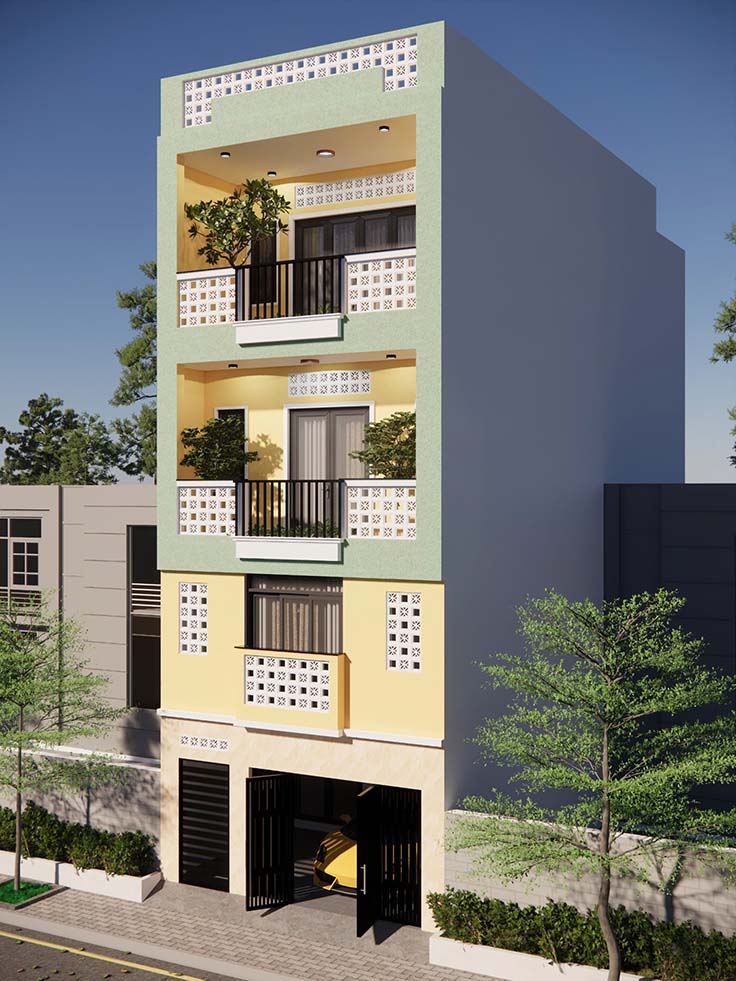 Nhà 1 trệt 1 lửng 2 lầu