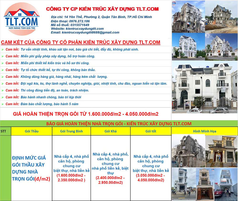 Bảng báo giá hoàn thiện nhà trọn gói