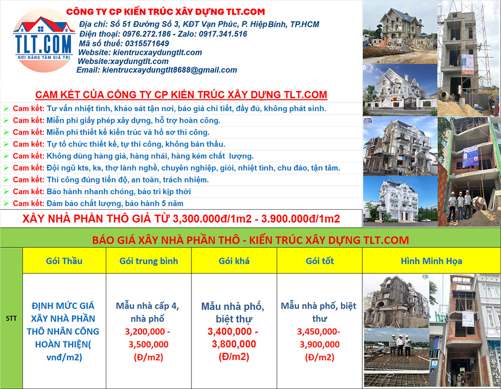 Bảng báo giá xây nhà phần thô tại tphcm
