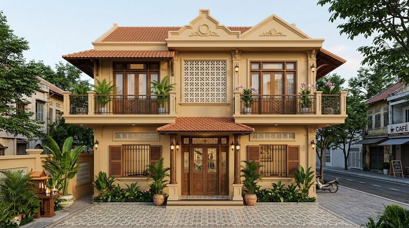 Nh&agrave; 1 trệt 1 lầu phong c&aacute;ch Indochine