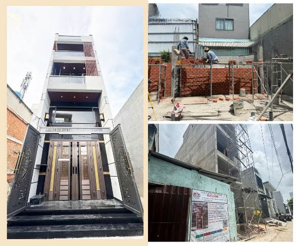 Công trình xây nhà trọn gói quận 8 nhà 1 trệt 1 lửng 3 lầu