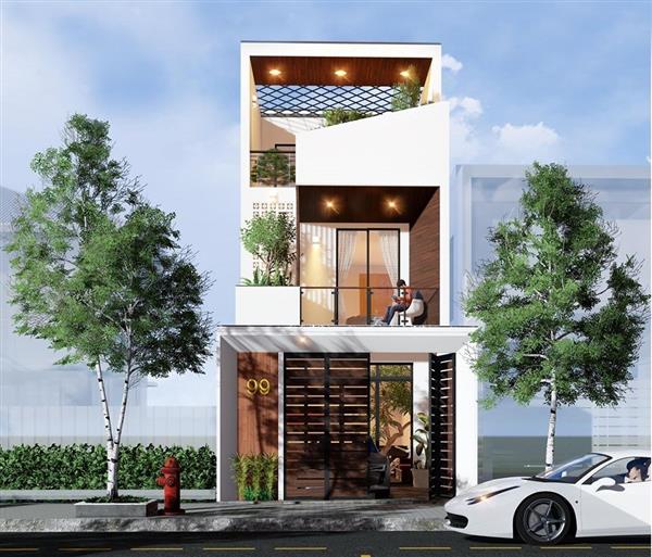 Mẫu nhà ống 2 tầng 1 tum 4 phòng ngủ hiện đại