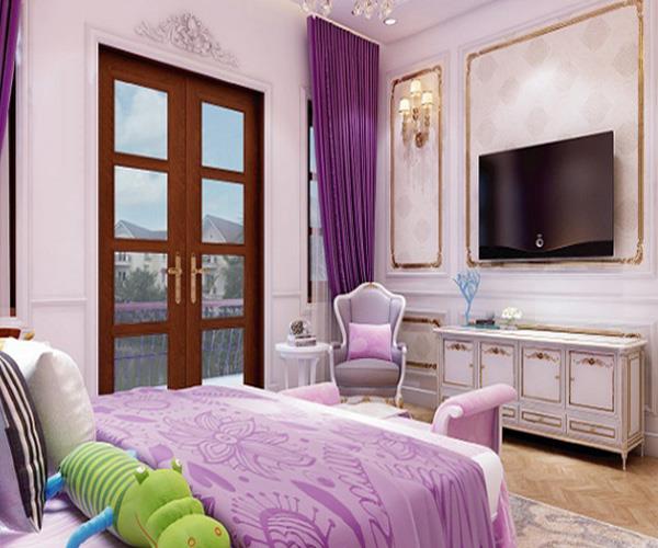 Thiết kế nội thất phòng ngủ màu tím cho con gái