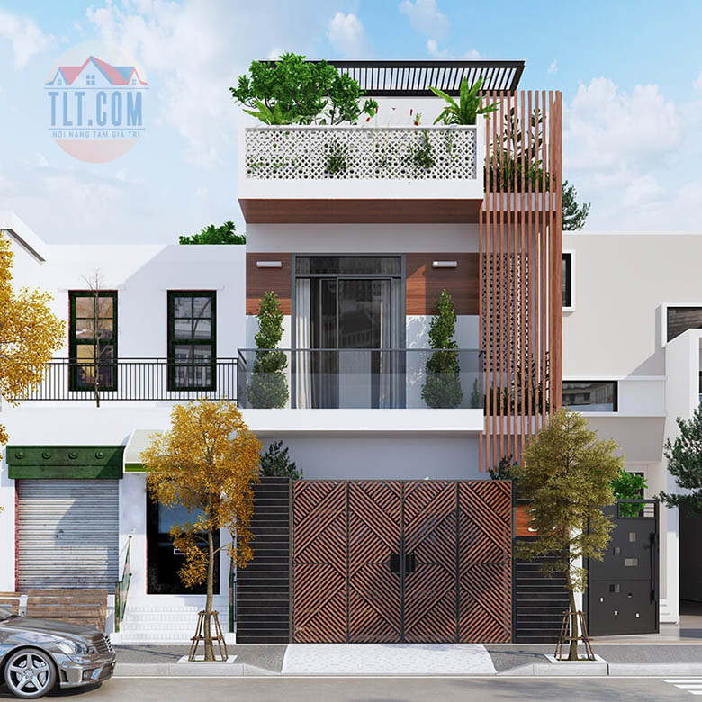 Mẫu nhà 2 tầng hiện đại và sân thượng