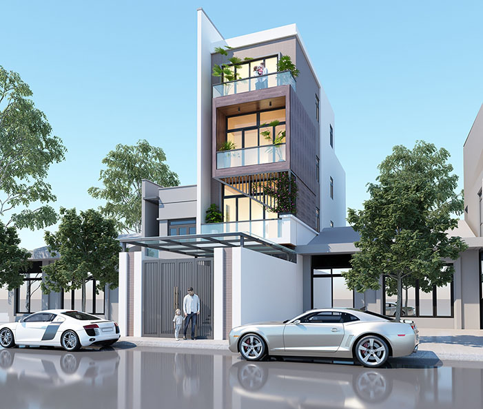 Thiết kế 3D mẫu nhà 1 trệt 3 lầu 