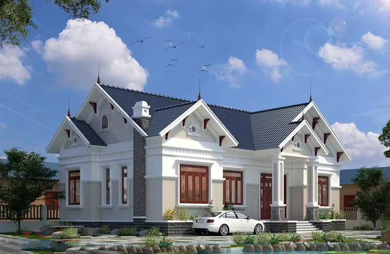 Mẫu nhà cấp 4 mái Thái có sân vườn