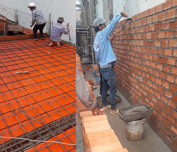 Đan sắt sàn và xây tường