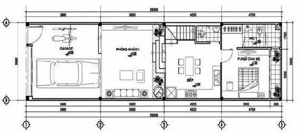 Bản vẽ mặt bằng nhà 1 trệt 1 lầu